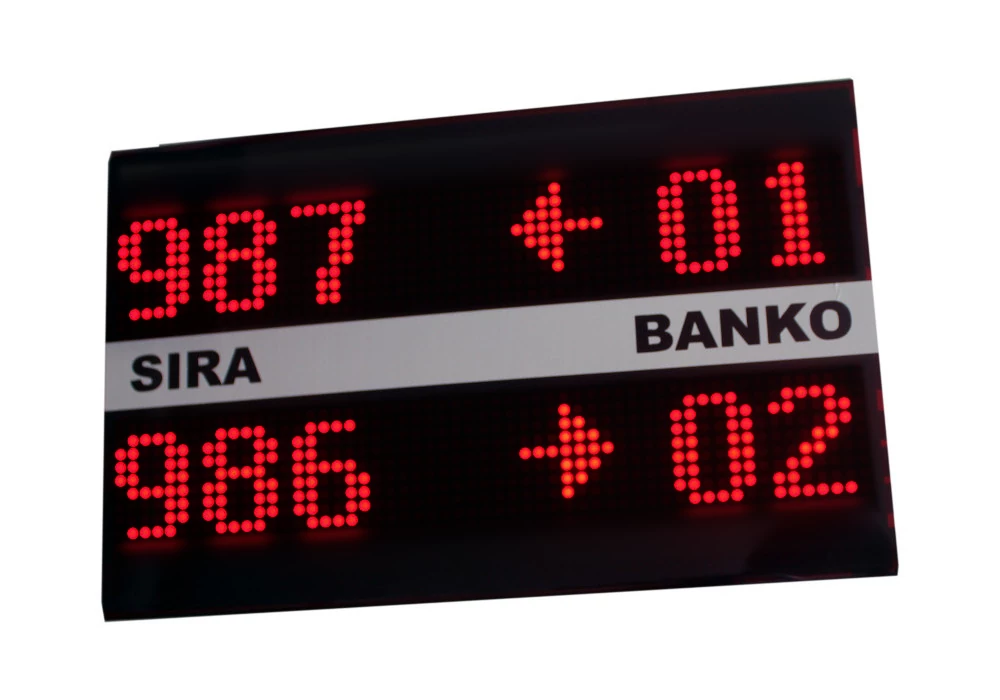 RS485 bağlantılı banko ve sıra numaralarını gösteren LED matrix sıramatik ekran